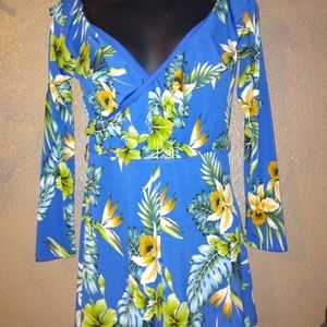 Blue floral romper with ruffles